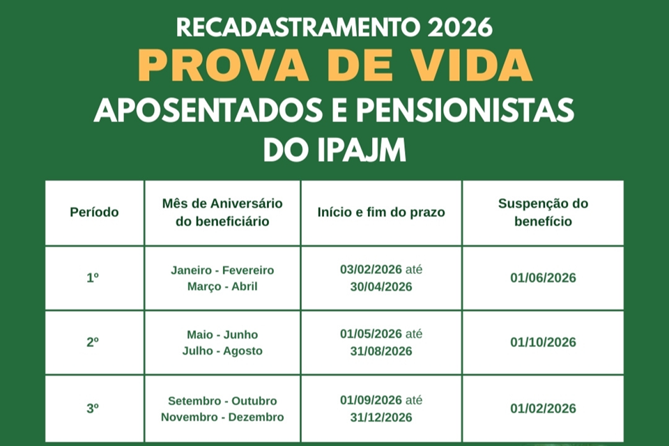 Leia mais sobre o artigo Recadastramento 2026: aposentados e pensionistas do IPAJM, fiquem atentos aos períodos da prova de vida